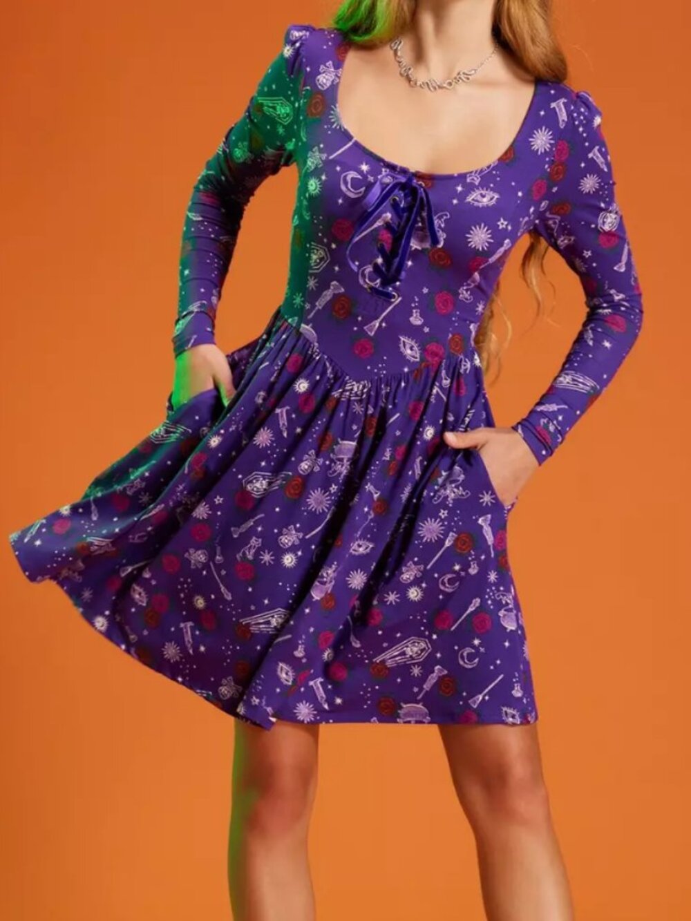 Her Universe Hocus Pocus Witch Halloween Lace Up Dress